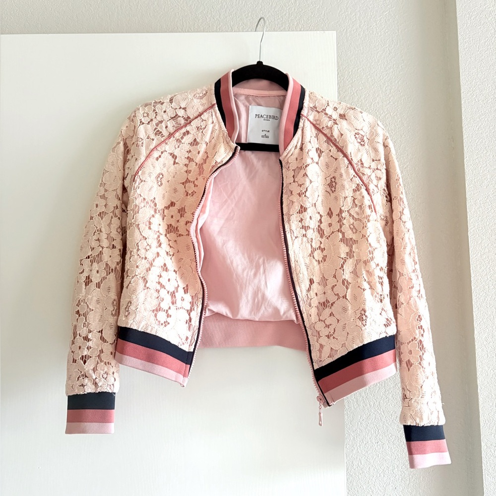 Pink Bomber Jacket with Lace